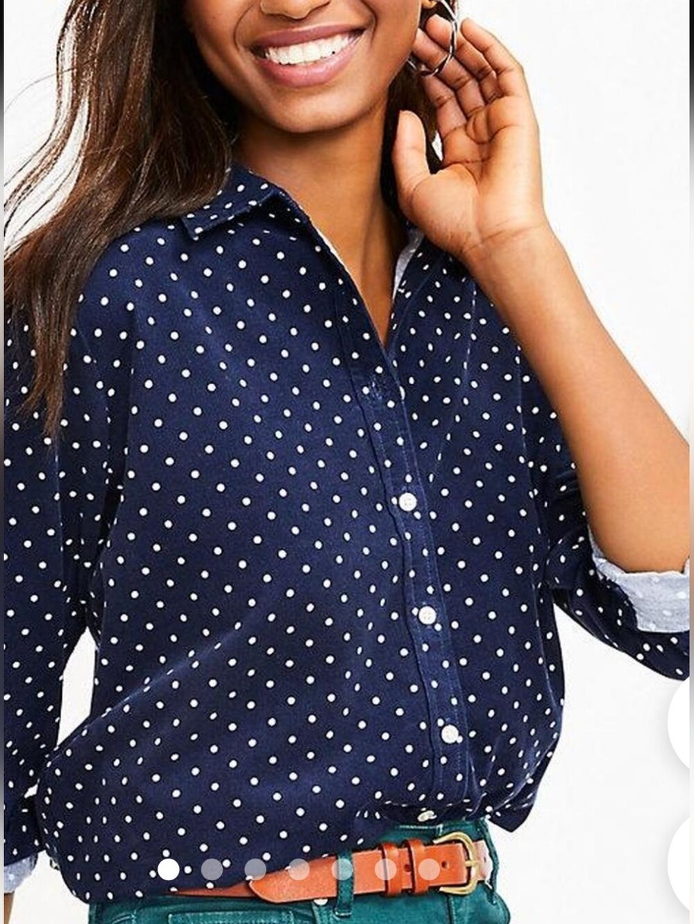 Lauren Ralph Lauren Navy Polka Dot Button-Down Shirt L
